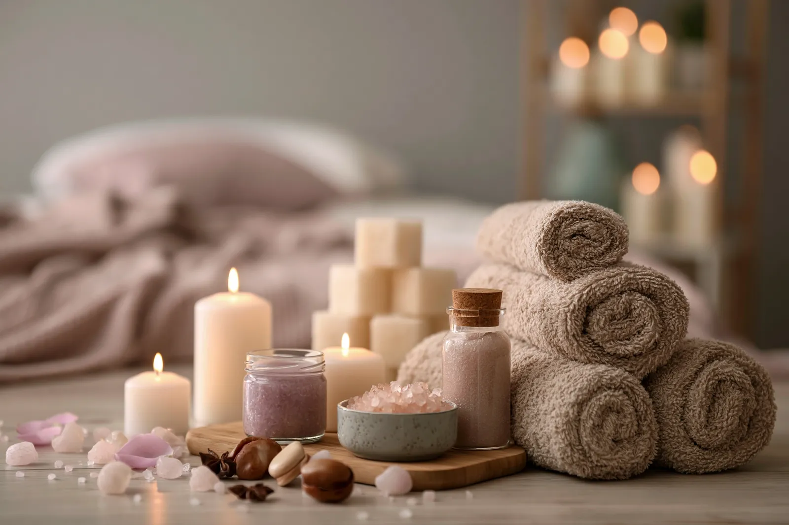 tchitcha. Beautiful spa composition on massage table in welln 2f839427 7e32 43dc 87c0 050140665230 3 pour naturopathe Paris